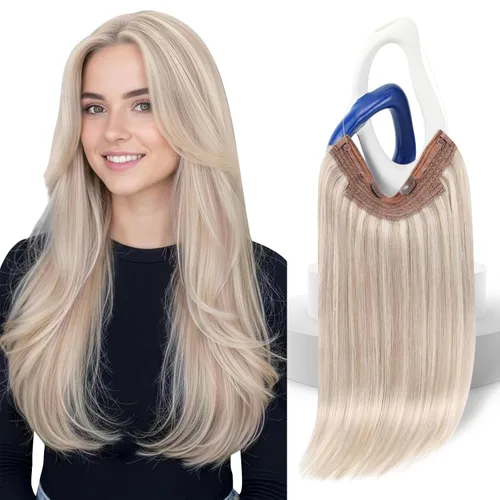 Vista 16 de Sunny - Extensiones de cabello humano real, con cable/hilo y clips ajustables, aplicación invisible, 2.82 onzas, 12 pulgadas, color rubio cenizo