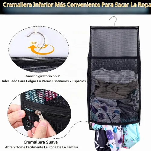 Vista 4 de Bolsas de lavandería plegables de malla transpirable para colgar, secado rápido, portátil, ahorro de espacio, cesta de lavandería para dormitorio
