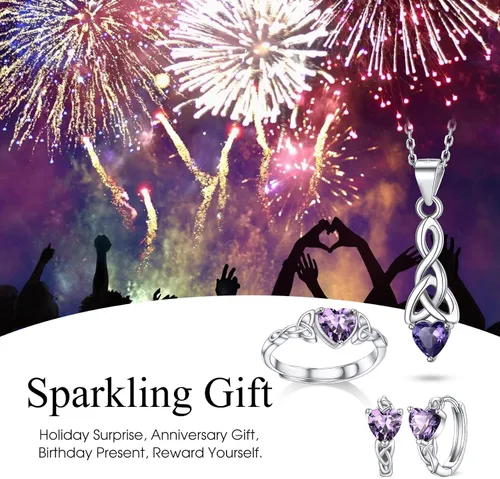 Vista 6 de Bestyle Sterling Silver Celtic Earrings with Birthstone for Women, HoopCrossHeartCeltic Knot Celtic Birthstone Earrings for Women, Great Birthday