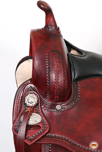 Vista 6 de HILASON Western Saddle Antique Mahogany Flex Tree Trail Pleasure Hand tooled genuine American cowhide, flex tree, black leather seat, 26 inch skirt