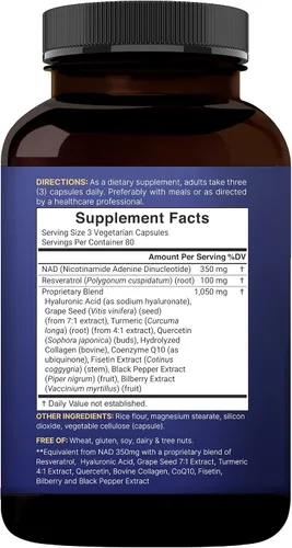 Vista 7 de NatureBell NAD+ Complejo 11 en 1 1,500 mg** por porción, 240 cápsulas vegetales Alternativa de suplemento NMN NAD con resveratrol, CoQ10, ácido