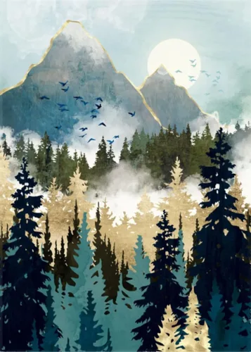 Vista 13 de Hestarcul Kit de pintura de diamante de montaña, kits de arte de diamantes para adultos, pintura de paisaje abstracto con diamantes redondos