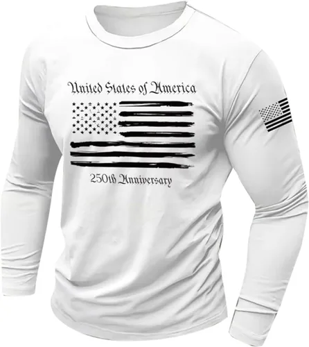 Vista 10 de GOKKILRW 250th Anniversary - Camiseta de manga larga para hombre, cuello redondo, elástica, vintage, ajuste muscular, camiseta deportiva