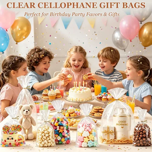 Vista 6 de QOIUSO Bolsas de regalo de celofán de 7 x 12 pulgadas, paquete de 50 bolsas 7" x 12"-50 piezas