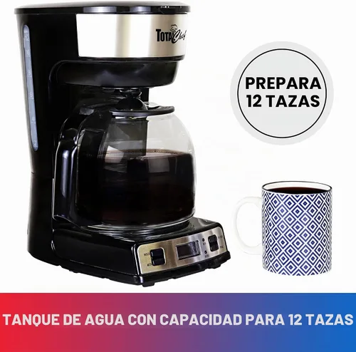 Vista 5 de Total Chef Cafetera de goteo – Cafetera programable de 12 tazas con olla de cristal, pausa y vertido, apagado automático, depósito de agua grande