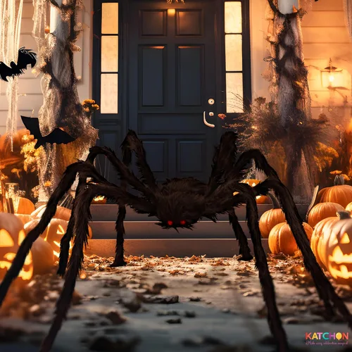 Vista 8 de KatchOn, Araña gigante peluda negra de Halloween, 6.5 pies, araña falsa plegable para decoración de Halloween al aire libre Decoración de verano