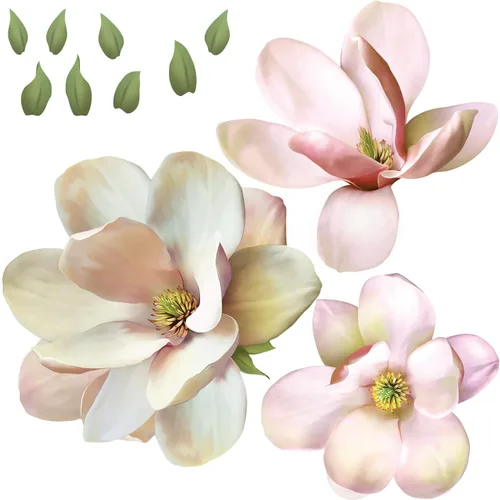 Vista 3 de Calcomanías de pared de flores de magnolia media, juego de 7 calcomanías de pared ecológicas, extraíbles y reutilizables