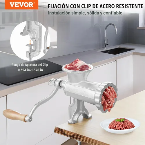 Vista 2 de VEVOR Molinillo de Carne Manual, Molinillo de Mano de Hierro Fundido de Alta Resistencia con Abrazadera de Mesa de Acero, Picadora de Carne