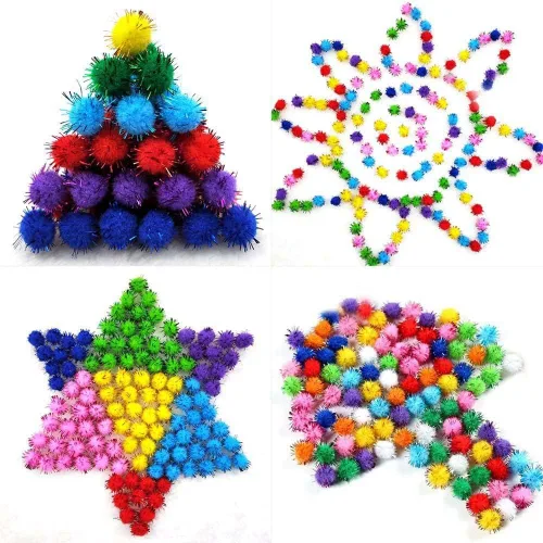 Vista 2 de Bolas de purpurina de colores, bolas peludas de pompón, pompones de Navidad, pompones de bricolaje, suministros de manualidades