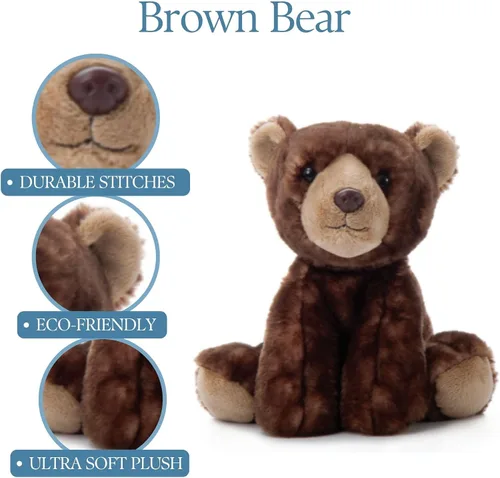 Vista 6 de The Petting Zoo Peluche de oso marrón, regalos para niños, animales salvajes del zoológico Onez, juguete de peluche de oso marrón de 9 pulgadas