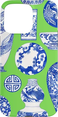 Vista 31 de Blue Willow Chinoiserie Pagoda Ginger Jar Preppy Blue Green Case para iPhone 16