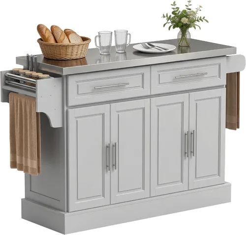 Vista 10 de HomCom Isla para cocina. Gabinete moderno con ruedas, con parte superior de acero inoxidable., Negro