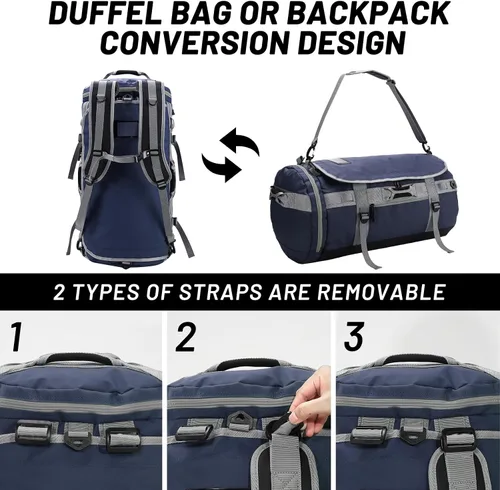 Vista 38 de MIER Mochila deportiva grande con compartimento para zapatos, resistente y resistente al agua, azul marino, 45L
