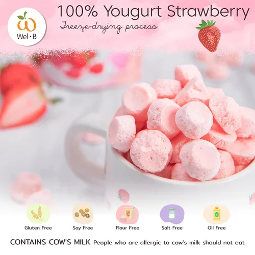 Vista 6 de Wel-B Fruta liofilizada, fresas frescas con yogur liofilizado a chips crujientes, aperitivo saludable para niños y adultos con sabor natural