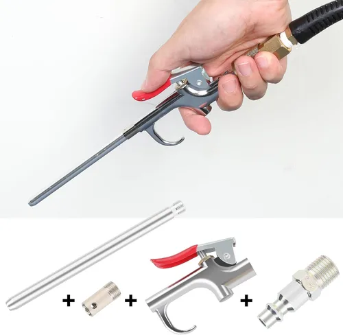 Vista 5 de Kit de pistola de soplado de aire, 2 extensiones de flujo de aire, 4 puntas de boquilla, kit de accesorios para compresor de aire 13 piezas