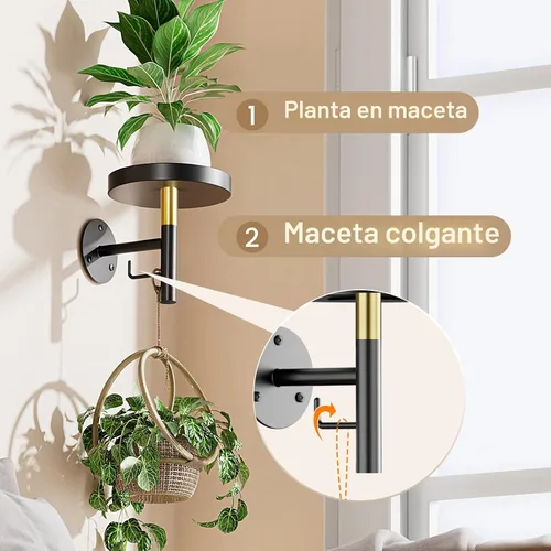 Vista 6 de YUOROS Paquete de 3 Soportes de Plantas de Pared, Macetas de Pared para Plantas de Interior, Estanterías Colgantes para Plantas de Ventana, Negro