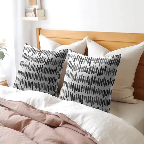 Vista 8 de Juego de 2 fundas de almohada de rayas negras para exteriores, 16 x 16 pulgadas, diseño geométrico de rayas abstractas, algodón y lino, cuadradas