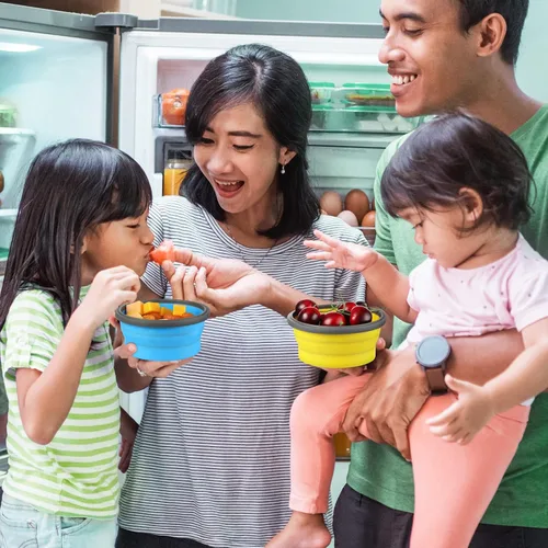 Vista 5 de 8 recipientes pequeños de silicona plegables de almacenamiento de alimentos con tapas herméticas apilables de silicona para preparar comidas