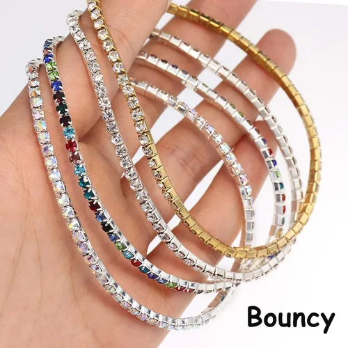 Vista 6 de Suyi Tobillera de cristal para mujer, 4 piezas, tobilleras elásticas de tenis, cadena elástica para el pie