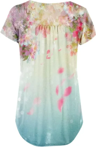 Vista 2 de Blusa de manga corta para mujer, estilo Henley, cuello en V, con botones, informal, plisada, básica