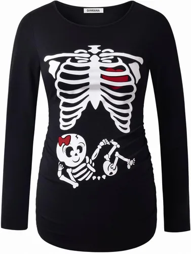 Vista 11 de GINKANA Camiseta de béisbol para mujer, cuello redondo, manga raglán floral, camiseta superior de maternidad, blusa para embarazo Esqueleto A-glow