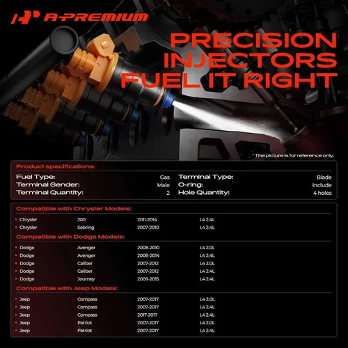 Vista 2 de A-Premium 4 agujeros 4 piezas inyectores de combustible compatibles con Jeep Compass 2007-2017, Patriot 2007-2017 y Dodge Journey 2009-2015, Avenger