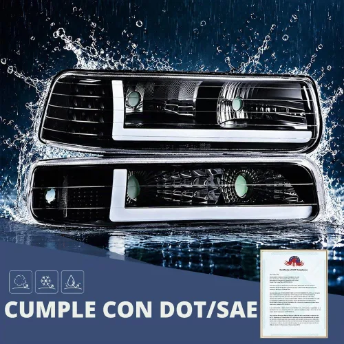 Vista 3 de PIT66 Conjunto de faros LED compatible con Chevy Silverado 1999-2002 / 2000-2006 Tahoe Suburban faros delanteros lente transparente, carcasa negra