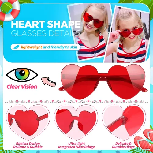Vista 6 de GIFTINBOX 24 Pack Heart Sunglasses Heart shaped Sunglasses Kids Sunglasses Party Favors Heart Glasses Birthday Girls