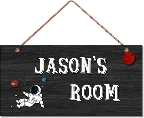 Vista 18 de Letrero de astronauta personalizado con nombre, decoración artística para pared, exquisitos letreros decorativos para habitación de niños, cuarto