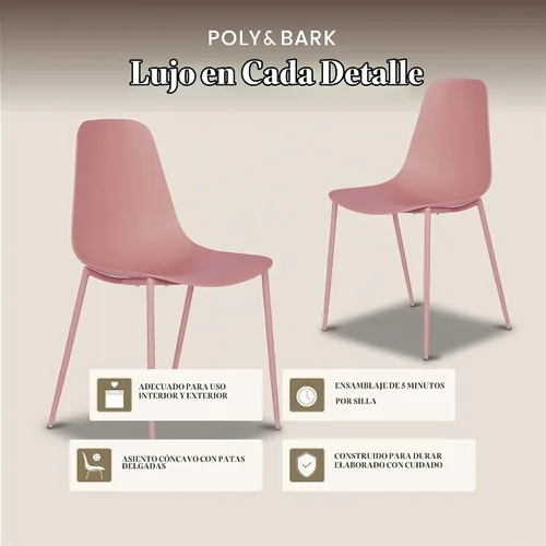 Vista 6 de Poly & BARK Isla - Juego de 4 sillas de cocina modernas, sillas de comedor de plástico con patas de metal, montaje rápido, sillas simples de café