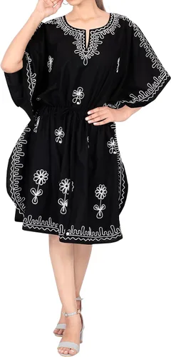 Vista 5 de LA LEELA Minivestido corto estilo caftán bohemio para mujer
