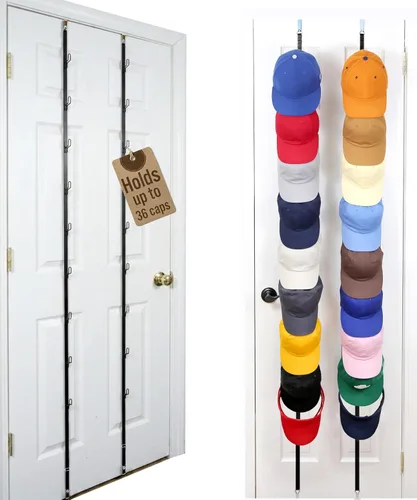 Vista 6 de Perfect Curve Estante para gorras Organizador de sombreros sobre la puerta Nueve ganchos con capacidad para 9-18 tapas Estante para gorras