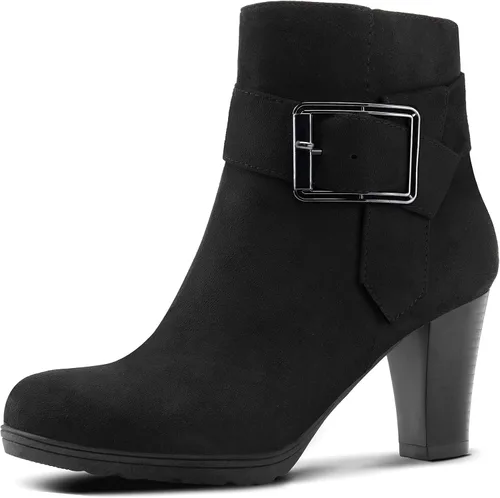 Vista 8 de mysoft Botines de mujer con cremallera y tacón grueso apilado Arco beige