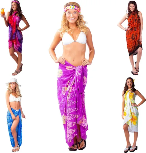 Vista 5 de 1 World Sarongs Bolsa de traje de baño para mujer, pareo y pulsera de concha 10 pareos