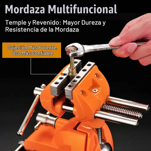 Vista 5 de MAXMAN Tornillo de banco de abrazadera con poste universal, tornillo de banco de carpintería, acero fundido resistente de 360°, tornillo