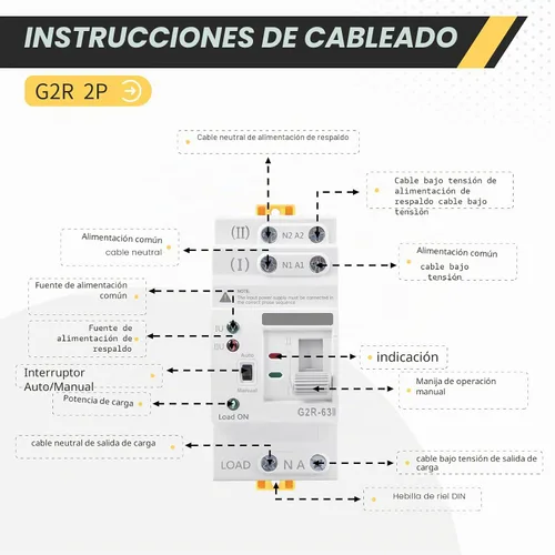Vista 3 de Mini ATS AC Interruptor de transferencia automática/manual 2P 63A 110V, ATS de transferencia manual para fuente de alimentación ininterrumpida
