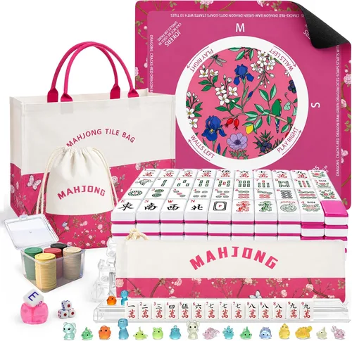 Vista 15 de GUJYUYIF166 American Mahjong Tiles Set with Mat, Racks and Accessories White