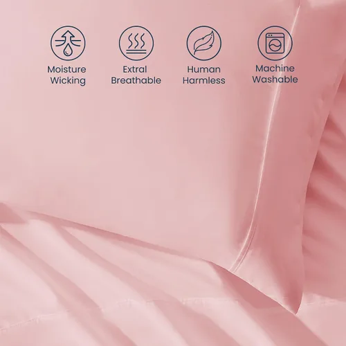 Vista 4 de Sleep Zone - Juego de sábanas suaves y frescas de 3 piezas para niños, sábana bajera, encimera y funda de almohada, no se arrugan ni decoloran, Rosa