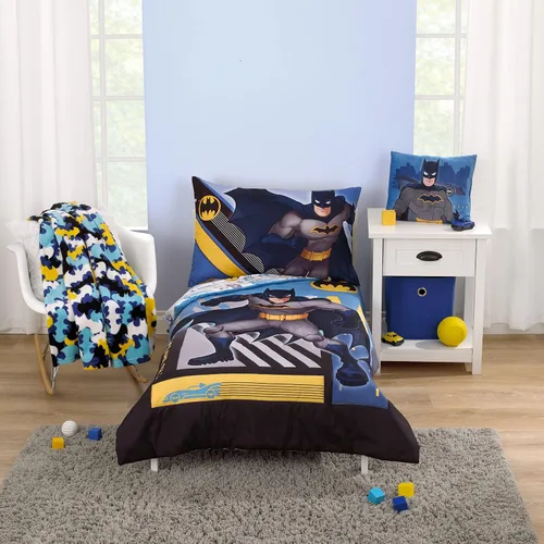 Vista 9 de Warner Brothers Batman The Caped Crusader - Juego de sábanas de 2 piezas para niños pequeños, sábana bajera ajustable y funda de almohada reversible