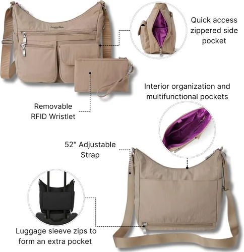 Vista 87 de Baggallini womens Everywhere Bagg Crossbody Women 11x9 Lightweight Nylon Hobo Water-resistant Travel Bag W/Rfid