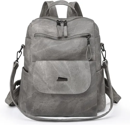 Vista 7 de Mochila para mujer, mochila de piel sintética, mochila antirrobo, mochila antirrobo de viaje, multiusos, ligera, impermeable, convertible, bolsa