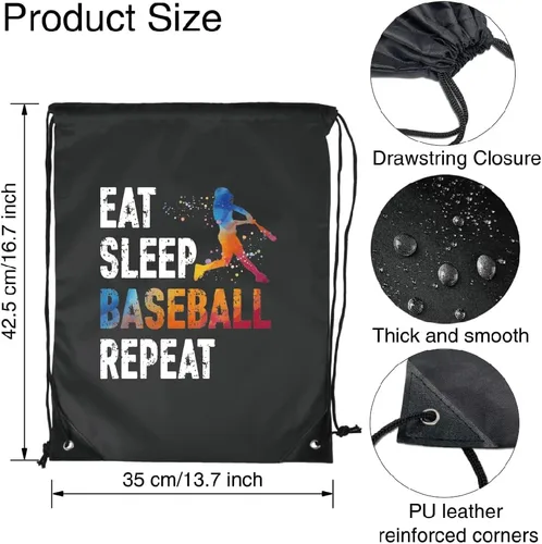 Vista 2 de Pishovi Eat Sleep - Mochila impermeable con cordón de repetición, bolsa deportiva de béisbol para hombres y mujeres, regalos de jugador de béisbol