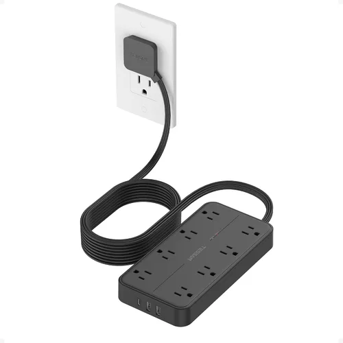 Vista 8 de TESSAN - Protector contra sobretensiones, cable de extensión de enchufe plano de 5 pies Negro