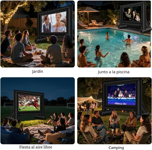 Vista 2 de XHYCPY Pantalla de proyector inflable de 15 pies para exteriores con soplador de aire y bolsa de almacenamiento, fácil de instalar, proyección