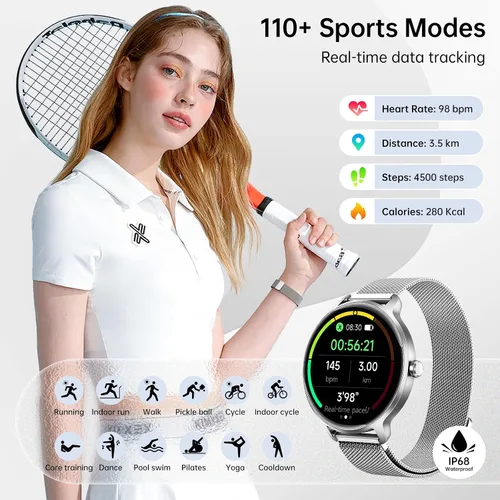 Vista 4 de [Usado] Reloj inteligente para mujer, pantalla AMOLED de 1.27 pulgadas con respuesta/llamada para iPhone/Android/Samsung, rastreador de actividad