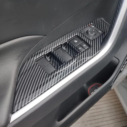 Vista 4 de ruihe 4 piezas de fibra de carbono color coche interior puerta ventana ventana panel cubierta ajuste ajuste para Toyota RAV4 2019 2020 2021 2022
