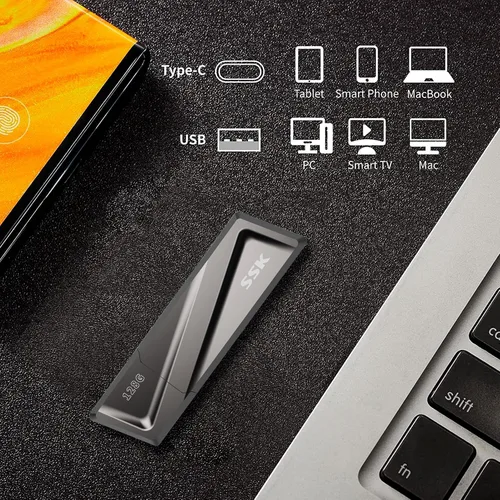 Vista 5 de SSK Unidad flash USB de 128 GB de hasta 550 MB/s USB 3.2 Gen2 Externel Thumb Drive Compatible con función OTG, memoria USB A+C rápida