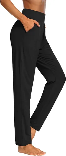 Vista 3 de Sarin Mathews - Pantalones de yoga plisados de pierna ancha y holgados, cómodos, pantalones de entrenamiento para mujer con bolsillos