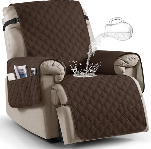 Vista 12 de Ruaozz Funda para Silla Reclinable 100% Impermeable Antideslizante Funda Reclinable para Silla Reclinable Funda de Asiento de Silla Lavable con Beige