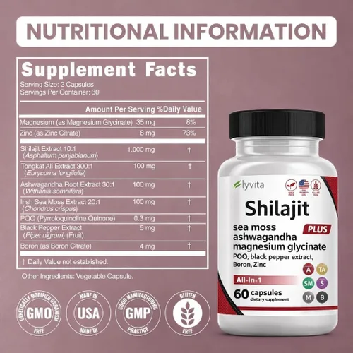 Vista 5 de Shil*JIT Ashwaganda Magnesium Sea Moss Boro Zinc Plus Vegano sin gluten sin OMG Multimineral orgánico puro para hombres y mujeres 120 cápsulas